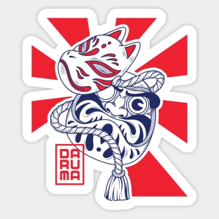 Daruma doll with kitsune mask japanese style illustration Sticker